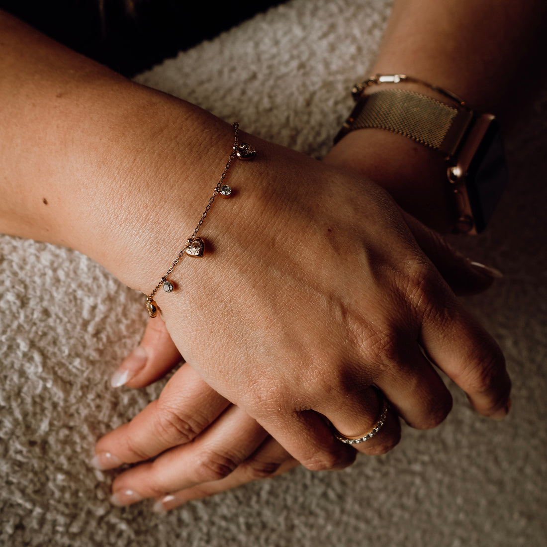 Heart and CZ Charm Bracelet