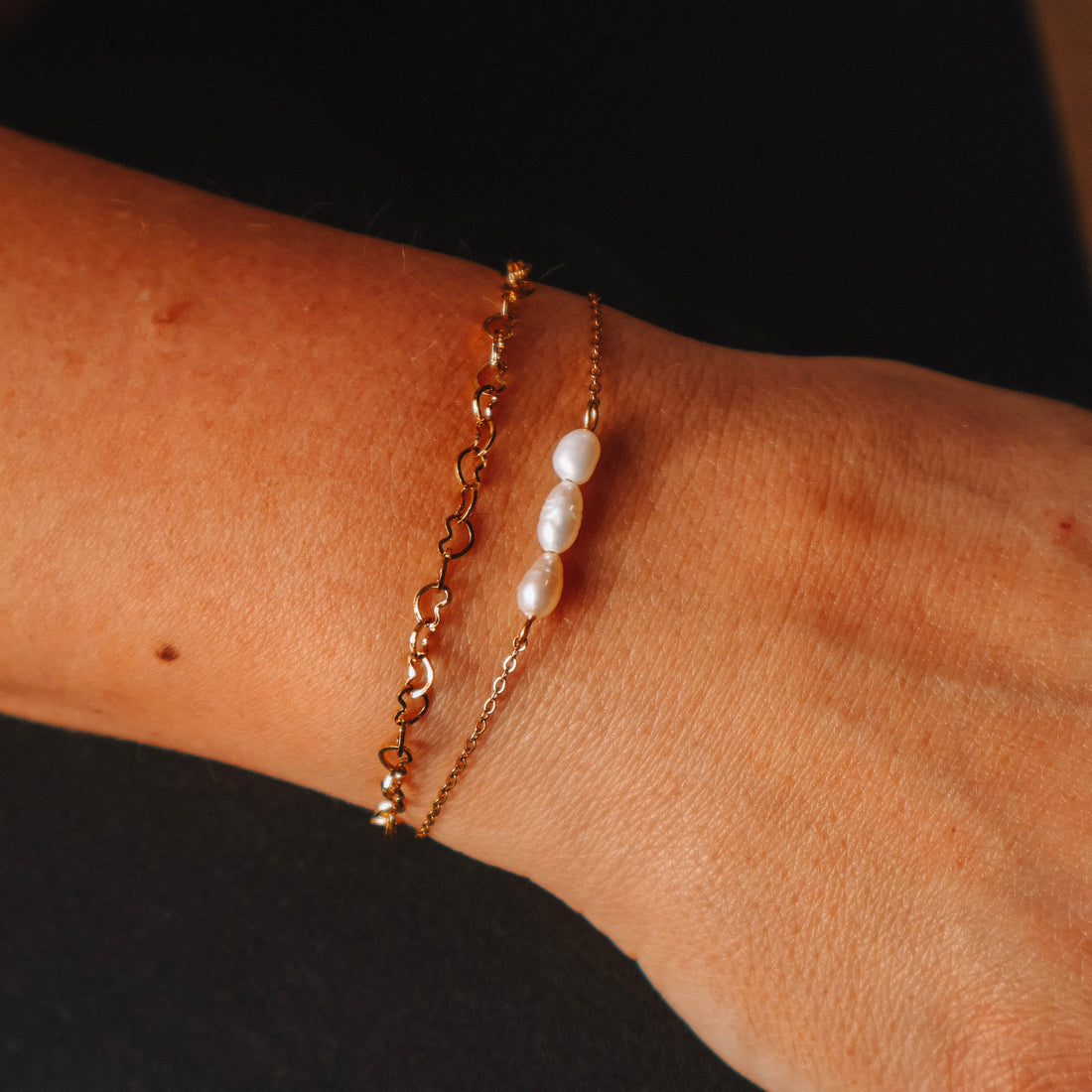 Pearl + Heart Bracelet Duo