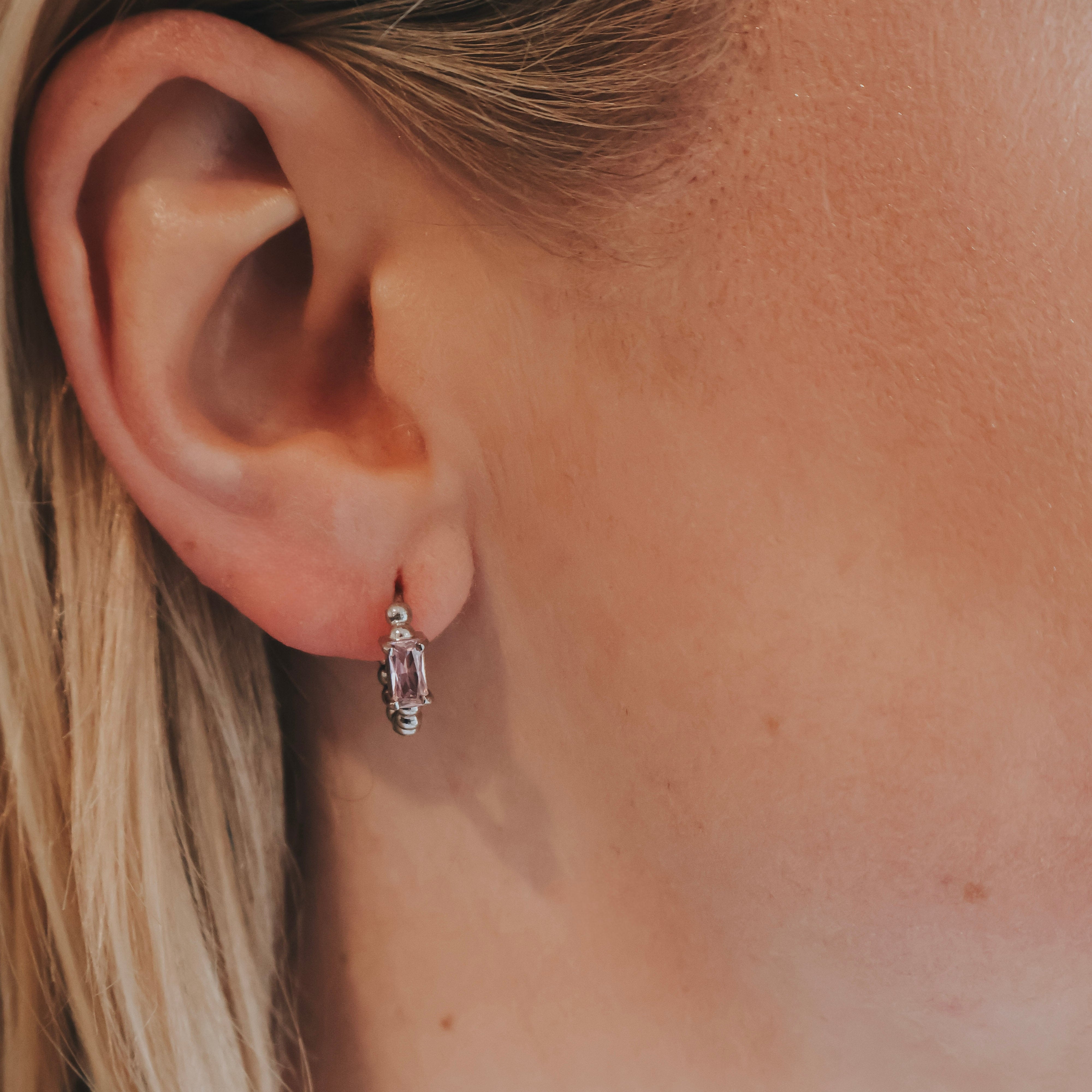 Izzy Hoop Pink Stone